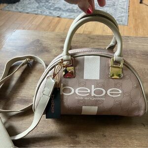 Bebe Taupe/Cream Crossbody Bag Paisley Small Bowler top handles/detachable strap